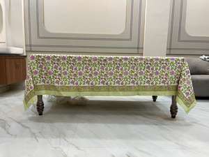 Mantel Indio Estampado a Mano con Diseño Floral Verde y Rosa, Hecho a Mano, 100% Algodón, Decoración Navideña - Product Image 4