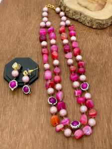 Ensemble Mala en agate de qualité supérieure pour femmes pendentif coloré avec boucles d'oreilles pour vêtements ethniques modernes formels décontractés en bijoux en laiton - Product Image 3