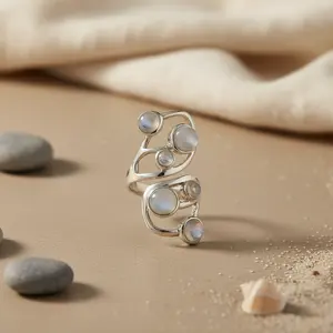 "Women's <b>Statement</b> 925 <b>Silver</b> Moonstone <b>Ring</b> Gemstone Brass Plated Ethnic Setting Bezel Setting Boxed" - Product Image 1