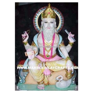 Escultura de piedra de mármol con estampado blanco, escultura de aspecto tradicional de Dios indio, Shree, Vishwakarma Ji - Product Image 1