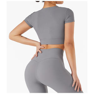 Venta al por mayor llano mujeres deportes Yoga Crop Top tela gimnasio Fitness Yoga entrenamiento Top Activewear cómodo entrenamiento desgaste - Product Image 4