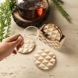 Ensemble de sous-verres en bois fabriqués à la main avec support de style chariot décoratif Tapis de boisson élégants pour table à manger, cuisine ou bureau - Product Image 3