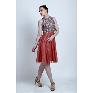 Hot Selling Luxury Fashion <b>Sequin</b> Bodice <b>Flared</b> Midi Dress for Women Designer Party Wear Trendy Western Fashion - Product Image 3