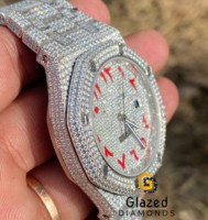 Montre de luxe pour homme en acier inoxydable avec diamants moissanite taille brillant rond, cadran en verre, mouvement mécanique, date automatique