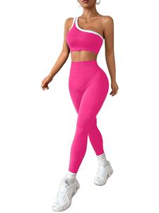 Elegante conjunto deportivo de 2 piezas para mujer, bra deportivo sin costuras con hombros descubiertos y pantalones ajustados, ideal para yoga, gimnasio, fitness y entrenamiento. - Product Image 2