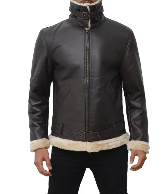 Winter New Design Fox Collars Leather Coat Genuine Leather bike Jackets Wool Fur Lining Real Fur For Men Coat