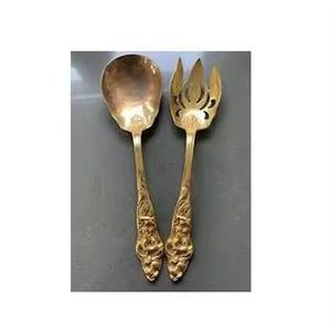 Ensemble de service de salade en bois avec poignée combinée en résine en acier inoxydable poli à la main avec miroir de deux pièces - Product Image 3