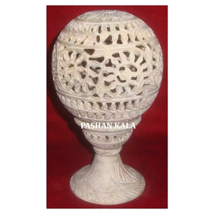 Portavelas de Piedra de Tiza Natural de Primera Calidad, Tallado, Redondo, con Diseño de Flores, para Decoración de Acción de Gracias - Product Image 1