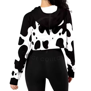 Sweat-shirt à capuche en molleton 100% coton pour femme KFHW04 avec impression personnalisée, haut court blanc, sweat-shirt à capuche d'hiver, col à capuche, vente en gros - Product Image 4