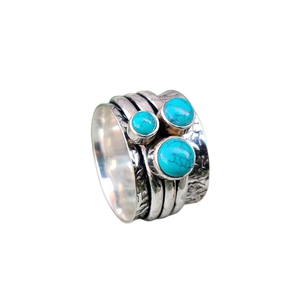 Anillo de plata estilo bohemio hecho a mano, joyería de plata de ley 925, piedra preciosa turquesa, anillo de tendencia, joyería para mujer, regalo para ella - Product Image 1