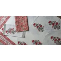 Parure de draps plats en coton imprimé à la main de Jaipur, 7 pièces, taille double, motif floral, écologique, 250TC, MORVI FAB, cadeau de mariage