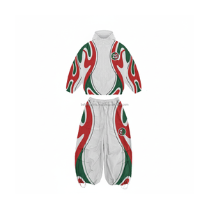 Premium 230 GSM nylon cortavientos conjunto ligero transpirable tela rojo verde llama panel diseño logotipo personalizado impreso de talla grande - Product Image 1