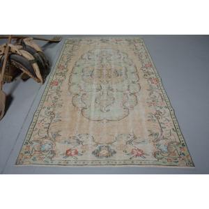 Turkish <b>Wool</b> Rug 4.9x8.5 ft <b>Brown</b> Patchwork Eco-Friendly with Latex Backing - Product Image 1