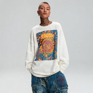 <b>Men</b> Waffle Knit <b>T</b> <b>Shirt</b> Vintage Style Cropped Boxy Fit <b>Thermal</b> Long Sleeve Streetwear Top - Product Image 2