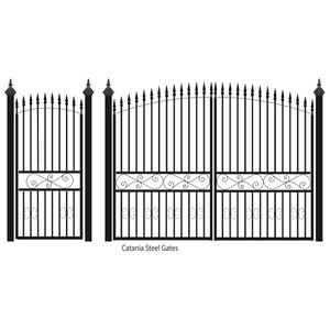 Portail à double battant en fer forgé avec portillon piétonnier, design ornemental, finition thermolaquée, en métal, pour fabricant indien de clôtures. - Product Image 4