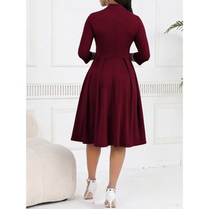 Women's Tuvakar Sleeveless, Neckline-<b>Tie</b> Buttoned Midi Imported Crepe Dress, 37616 - <b>Burgundy</b> - Product Image 3