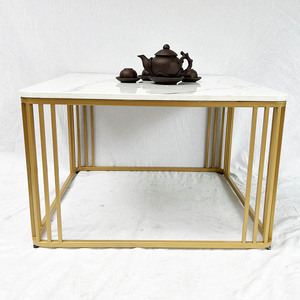Modern Farmhouse Style Square <b>Coffee</b> <b>Table</b> 70x70x45cm Durable Stone Top Gold-Painted Frame Living Room Furniture <b>Set</b>-TT68173 - Product Image 4