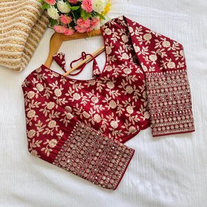 Blusa confeccionada de trabajo Zari con Secuencia de seda Dhola exclusiva étnica india pakistaní mundial última moda para mujeres y niñas - Product Image 1
