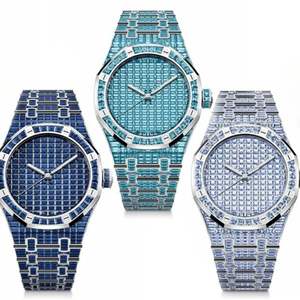 Meilleure vente Montre en diamant incolore unisexe de haute qualité Iced-Out Lab Grown Auto-Date Fonction boîtier en acier New Age Prix de gros - Product Image 4