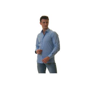 Chemise pour homme à manches longues coupe ajustée en carton uni blanc uni - Product Image 4