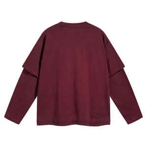 Custom Unisex Double <b>Layer</b> Long Sleeve T Shirt Oversized Streetwear Breathable Distressed Cotton Fashion <b>Top</b> - Product Image 5