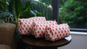 Le Souvenirs Elegant Beige Red Floral Printed Cotton Case Set 3-Vintage Style Zipper Closure <b>Waterproof</b> Eco-Friendly Large - Product Image 2