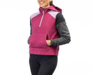 Design personnalisé Sweat à capuche court Color Block Streetwear Fashion Women's Pullover 1/4 Zip up Crop Hoodie - Product Image 3