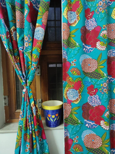 Cortinas de ventana de algodón de lujo, estampado de flores de frutas turquesa, elegante, sala de estar, decoración del hogar, paneles de cortina transpirables suaves - Product Image 4