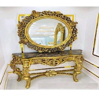 Console en bois de teck doré avec miroir, Design victorien, sculpté à la main, Style européen