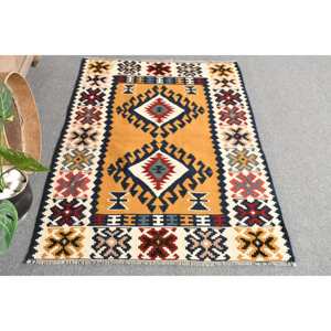 Kilim amarillo Beige Alfombra de lana 3,1X4,5 pies tejido plano turco sala de estar alfombra patrón de retazos para adolescentes para pasillo - Product Image 5
