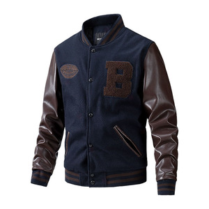Venta al por mayor de alta calidad de encargo de los hombres Varsity chaqueta de cuero de la PU con cuello alto y estilo de la calle bordado para el invierno - Product Image 2