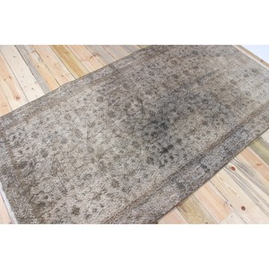 Tapis de 4,3 x 7,7 pieds, tapis turc vintage, tapis en laine vert beige à motifs floraux - Product Image 2