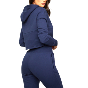 Sweat à capuche à manches longues 100% coton de haute qualité pour femmes Logo personnalisé imprimé décontracté haut court uni pour l'exercice de gymnastique - Product Image 6