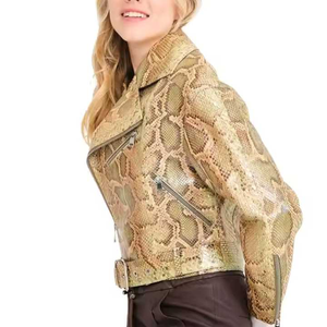 Femmes hiver véritable peau de mouton motard veste en cuir Style Antique crochet fermeture à glissière coupe-vent respirant Animal tissu - Product Image 4