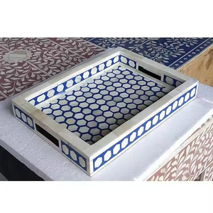 Nueva bandeja de incrustaciones de hueso rectangular hecha a mano para decoración del hogar para graduación de boda de Ramadán por Artesanías de media luna - Product Image 6