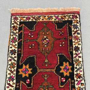 1.7x3.3 ft Rug, Turkish Vintage Rug, <b>Red</b> Polka dot <b>Wool</b> Rug - Product Image 5