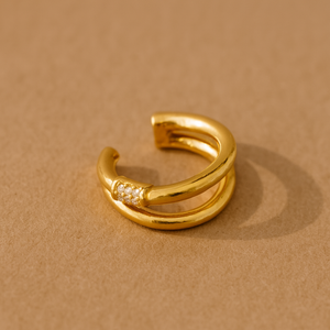 Pendientes de Oreja con Doble Hilera de Perlas y Diamantes, Diseño Geométrico Chapado en Oro, Regalo Moderno para Mujer - Product Image 2