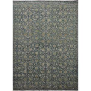 Alfombra de Lana Anudada a Mano Azul Viscaya 9x12 Rectangular con Patrón de Medallón, Altura 10mm, para Hogar, Sala de Estar, Dormitorio para Adolescentes - GS-7227 - Product Image 1