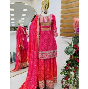 Lehenga Choli Dupatta de Georgette Rosa de Alta Calidad, Estampado Digital, Bordado con Lentejuelas, para Mujer, Invierno, Verano, Bodas, Fiestas, Salwar - Product Image 1