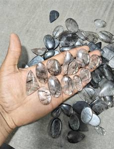 Gran oferta 2025, piedras preciosas naturales de rutilo negro, cabujones de corte ovalado, mezcla de tamaños, cristales de rutilo a granel, fabricación de joyas de plata sueltas - Product Image 2