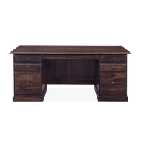 Bureau de direction traditionnel en bois massif durable |   Table de bureau à double piétement avec plateau pour clavier, écologique