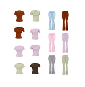 OEM Casual Style Women's T-Shirt and Legging Set 2-Piece Solid Color O-Neck Loungewear Dupes Wholesale Summer Woman Clothing