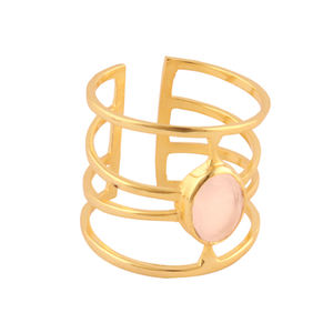 Nouvel arrivage de bague de déclaration en calcédoine rose de forme ovale plaquée or 24k, anneau ouvert réglable, cadeau personnalisé pour femme, bijoux - Product Image 3