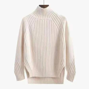 <b>Mustard</b> Yellow Ribbed Mock Neck Sweater <b>Women's</b> Winter 2025 Trend High-Low Knitted <b>Jumper</b> Warm <b>Women</b> Sweaters - Product Image 2