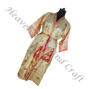 Bohemio indio hecho a mano Vintage seda Sari Floral impreso ropa de dormir Albornoz Maxi vestido étnico playa verano venta al por mayor KL017 - Product Image 4