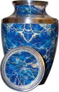 Cremation <b>Urn</b>, for Human Ashes, Personalized Marble Finish Metal Funeral <b>Urn</b> with Velvet Bag (Blue <b>Large</b>) - Product Image 4