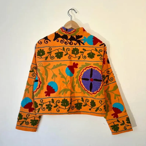 Boho Cotton Suzani Crop Jacket Handcrafted Embroidered Festival <b>Coat</b> Vintage Style Bohemian Short Jacket - Product Image 2