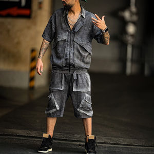 Conjunto de Camiseta y Pantalones Cortos de Verano para Hombre, Estilo Casual, Transpirable, con Lavado Ácido, de Terciopelo, Personalizado al por Mayor - Product Image 3