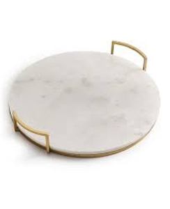 White Marble Serving Tray Gold Platted Handle Round Marble Base with Metal Gold Handle Tray for Serving Food and <b>Sweets</b> Tray - Product Image 5