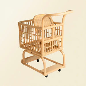 High End Quality Handmade Natural Rattan Woven Kids Play Shopping Cart <b>Toy</b> <b>Trolley</b> with Durable Wheels Nursery Furniture Accent - Product Image 2